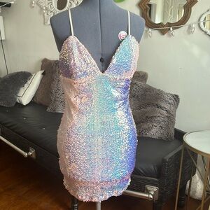 Iridescent sequin mini dress, size large